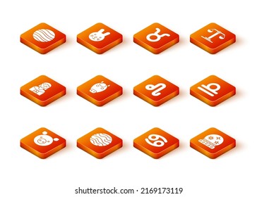 Set Pig zodiac, Planet Venus, Astrology woman, Horse, Cancer, Leo, Magic ball and Libra icon. Vector