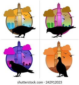 Set of pigeons silhouette, isolated 