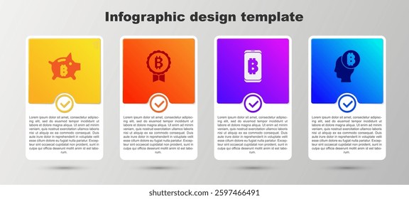 Set Piggy bank bitcoin, Bitcoin, Mining from mobile and think. Business infographic template. Vector