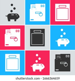 Set Piggy bank with coin, Ordered envelope and Empty form icon. Vector