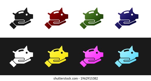 Set Piggy bank icon isolated on black and white background. Icon saving or accumulation of money, investment.  Vector