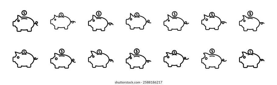 Set of piggy bank icon symbol vector on white background.