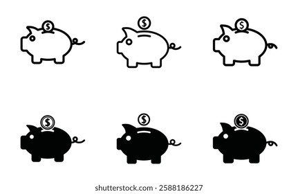 Set of piggy bank icon symbol vector on white background.