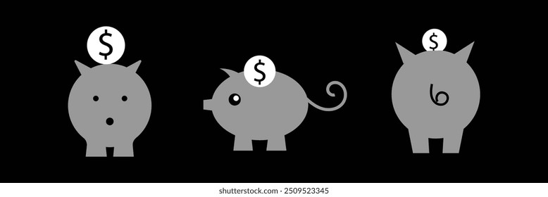 Conjunto de ícono de Vector de línea de alcancía sobre fondo negro EPS 10.
