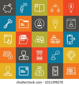 set of piggy bank, message, bookmark, hierarchy, location, love key, folder, security update, house location, web, mobile transfer, coin, globe, shopping, stamp, wallet, online shopping vector icon