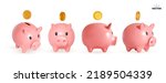 Set of piggy banks with gold coins. Symbol of profit and growth. Design object for advertising sale. Stability and security of money storage. Realistic vector illustration pink piggy bank collection.
