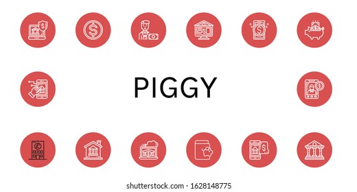Set of piggy icons. Such as Online banking, Budget, Banker, Piggy bank, Bank, Savings, Accounting , piggy icons