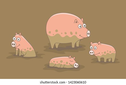 Set of Pigs. isolated on brown background