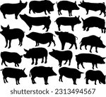 Set of Pigs Silhouette, Wild Animal, Pet