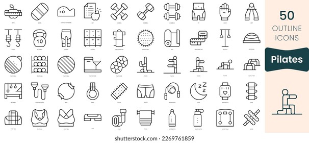 Set of pilates icons. Thin linear style icons Pack. Vector Illustration