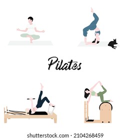 A set of pilates pose - a concept illustration of healthy lifestyle, exercise, workout