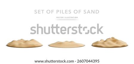 Set of piles of sand in 3d realistic style isolated on white. Vector illustration