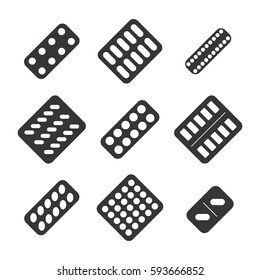 Set Of Pill Blister Pack Or Tablet Strip Icon Collection