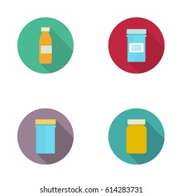Set Pill bottle isolated icon on white background. 