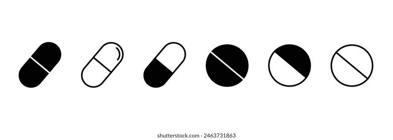 Set of pill icon. Pharmaceutical symbol. Simple and editable pills icons. Vector Illustration.