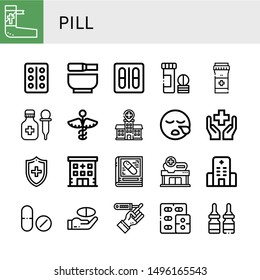 Set of pill icons such as Bandage, Blister pack, Mortar, Vitamin, Pills, Medicine, Hospital, Sleeping, Health, Medical, Pharmacy, Drug, Diabetes , pill