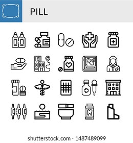 Set of pill icons such as Pillow, Suppositories, Medicine, Drug, Health, Pills, Hospital, Pharmacy, Pharmacist, Vitamin, Gauze, Calcium, Thalassotherapy, Mortar, Inhaler , pill