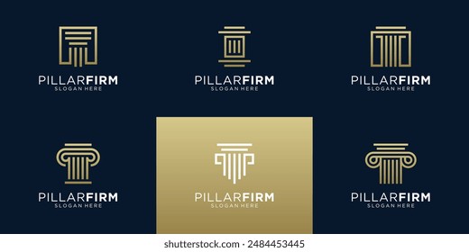 Conjunto de símbolo de logotipo de columna o pilar para bufete de abogados. Juez geométrico logo diseño Plantilla.