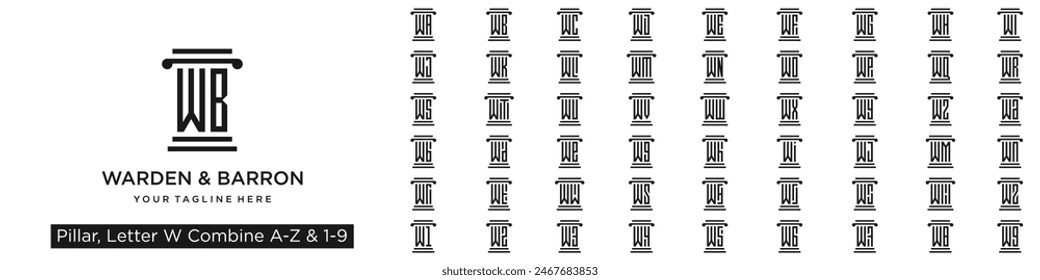 set of pillar logo design combined letter W with A to Z and numbers from 1 to 9. vector illustration