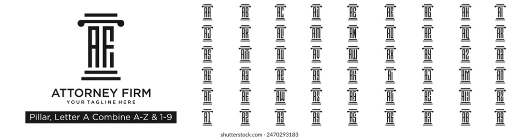 set of pillar logo design combined letter A with A to Z and numbers from 1 to 9. vector illustration