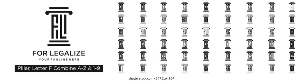 set of pillar logo design combined letter F with A to Z and numbers from 1 to 9. vector illustration