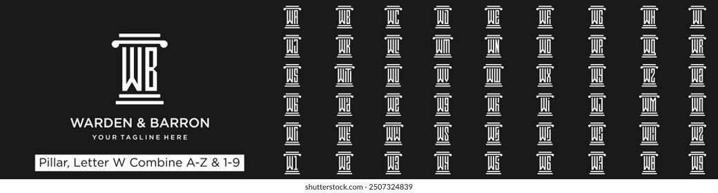 set of pillar logo design combined letter W with A to Z and numbers from 1 to 9. vector illustration