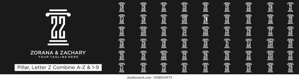set of pillar logo design combined letter Z with A to Z and numbers from 1 to 9. vector illustration