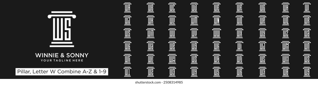 set of pillar logo design combined letter W with A to Z and numbers from 1 to 9. vector illustration