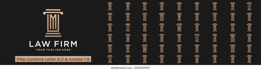 Satz von Säulen-Logo-Design kombiniert Buchstaben A bis Z und Zahlen von 1 bis 9. Vektorgrafik