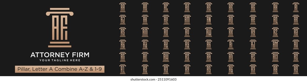 set of pillar logo design combined letter A with A to Z and numbers from 1 to 9. vector illustration