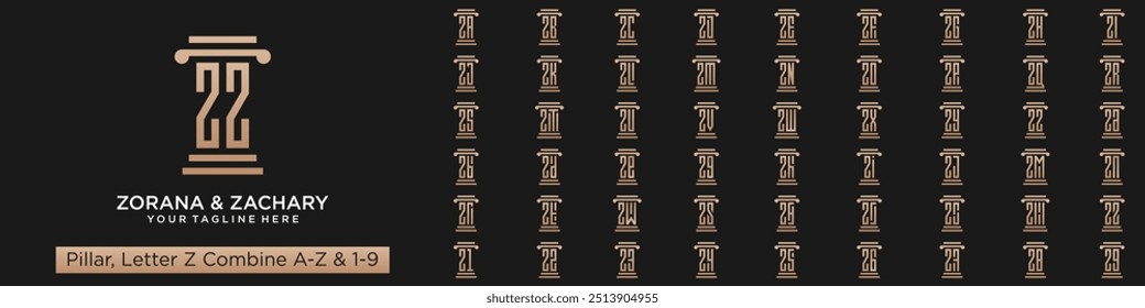 set of pillar logo design combined letter Z with A to Z and numbers from 1 to 9. vector illustration