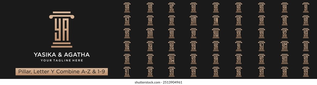 set of pillar logo design combined letter Y with A to Z and numbers from 1 to 9. vector illustration