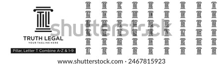 set of pillar logo design combined letter T with A to Z and numbers from 1 to 9. vector illustration