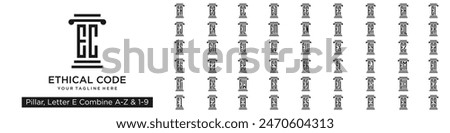 set of pillar logo design combined letter E with A to Z and numbers from 1 to 9. vector illustration