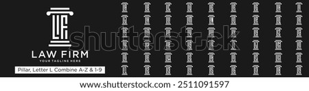 set of pillar logo design combined letter L with A to Z and numbers from 1 to 9. vector illustration