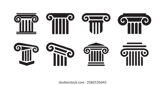 Set of pillar silhouette icon on white background