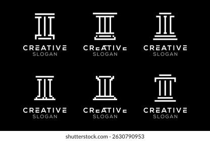 Set of Pillars of Law logo design templates. Modern isolated Pillar of Law design for Judges and Lawyers
