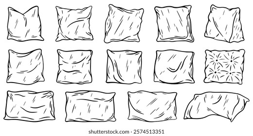 Set of pillow hand drawn illustration pencil sketch vector isolated on white.