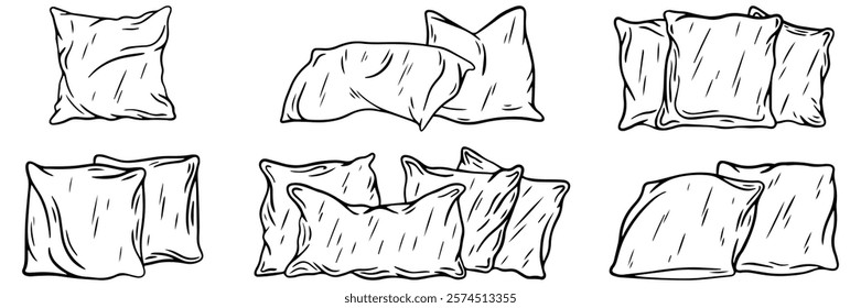 Set of pillow hand drawn illustration pencil sketch vector isolated on white.