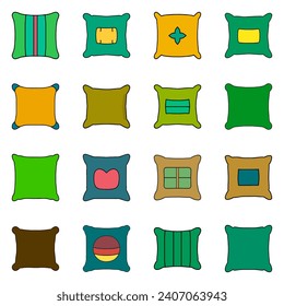 Set of pillow icon. Hand drawn doodle vector design.