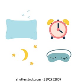 Set of pillow, sleep mask, alarm clock, moon