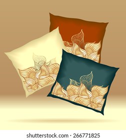 Set Pillows with abstract shells yellow brown dark blue  colors for design elements  or for decoration  interior or for sale in internet shop