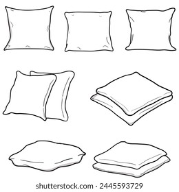 Set of pillows line art vector. Pillow clipart