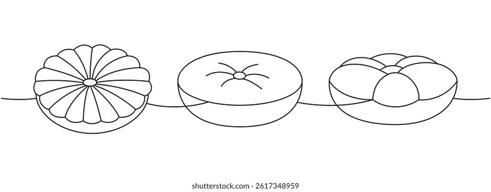 Set of pillows one line continuous drawing. Comfortable fluffy pillows. Vector illustration.