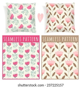 Set with pillows and seamless patterns.