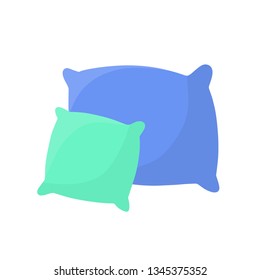 Set of pillows. Soft colored cushions in blue and green. The element of the bedroom and bed for sleep. Large and small object. Cartoon flat illustration