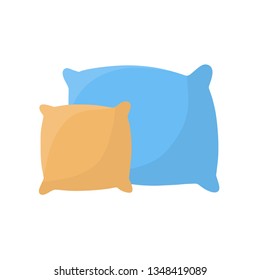 Set of pillows. Soft colored cushions in blue and yellow. The element of the bedroom and bed for sleep. Large and small object. Cartoon flat illustration