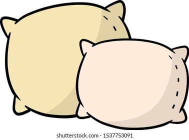 Set of pillows. Soft colored cushions in yellow and pink color. Element of bedroom and bed for sleep. Large and small object. Cartoon flat illustration