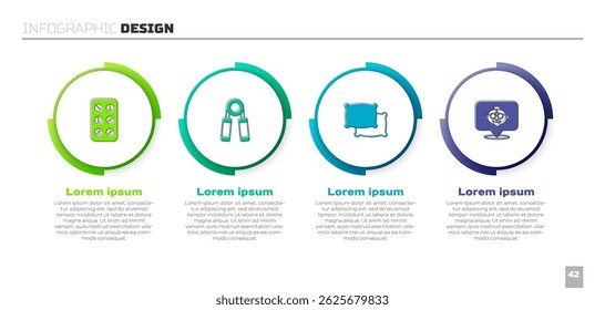 Set Pills in blister pack, Sport expander, Pillow and Grandmother. Business infographic template. Vector