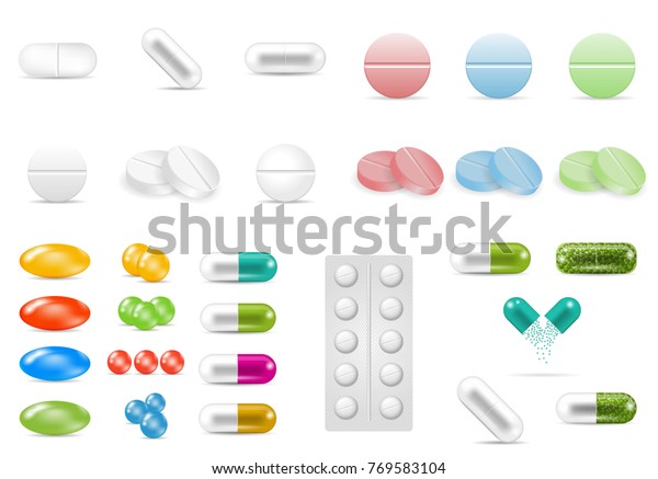 Set Pills Different Forms Shapes Isolated Stock Vector (Royalty Free ...